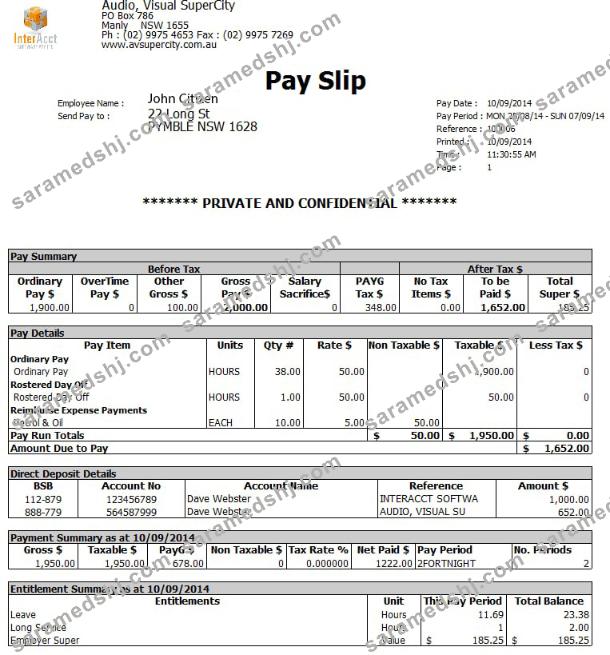 AUSTRALIA AUDIO Visual SuperCity payslip in Word and PDF formats